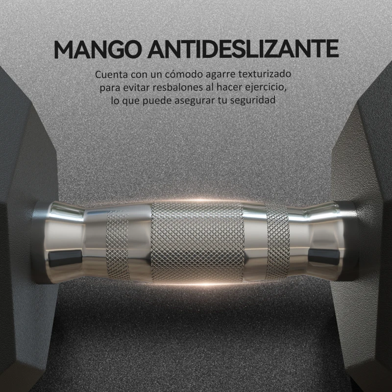 HOMCOM Mancuerna Hexagonal 15 KG con Barra de Conexión Metálica para Entrenamiento en Casa Gimnasio Oficina Negro y Plata