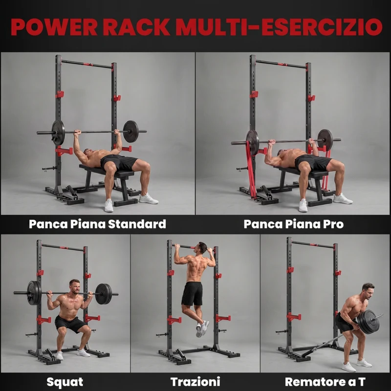 SPORTNOW Power Cage Rack Squat 500 kg con Barra Trazioni e Larghezza Regolabile