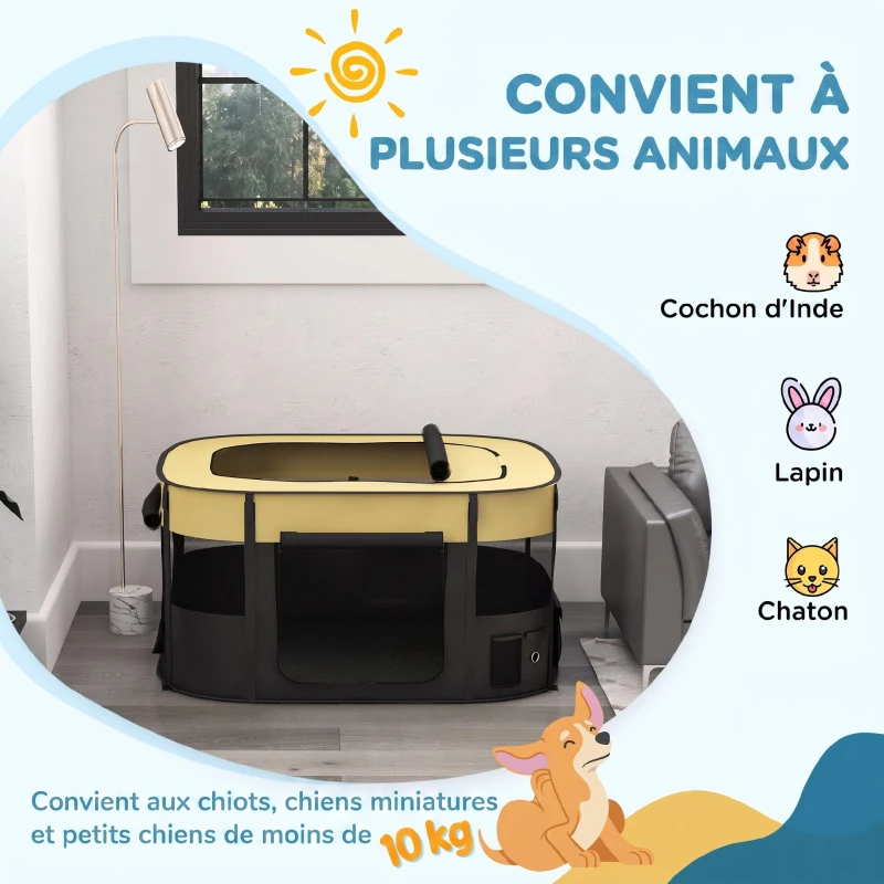 PawHut Parc pliable pour animaux de compagnie parc pour chiots en tissu Oxford avec fenêtres et portes sac de rangement jaune