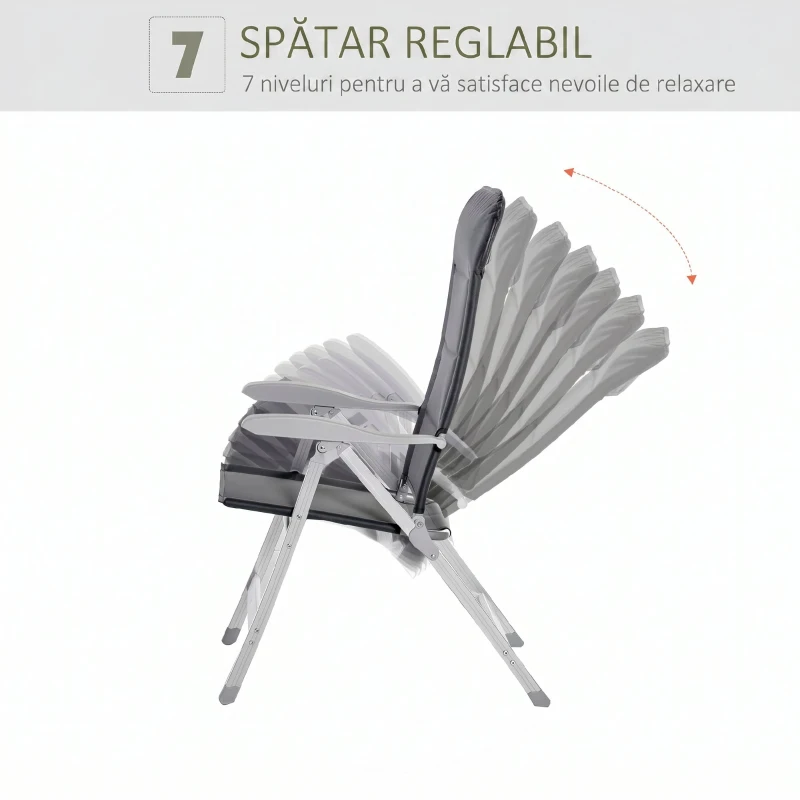 Outsunny Scaun de pescuit pliabil cu brațe și spătar reglabil, din aluminiu și poliester, 75x61,5x76-115 cm, gri