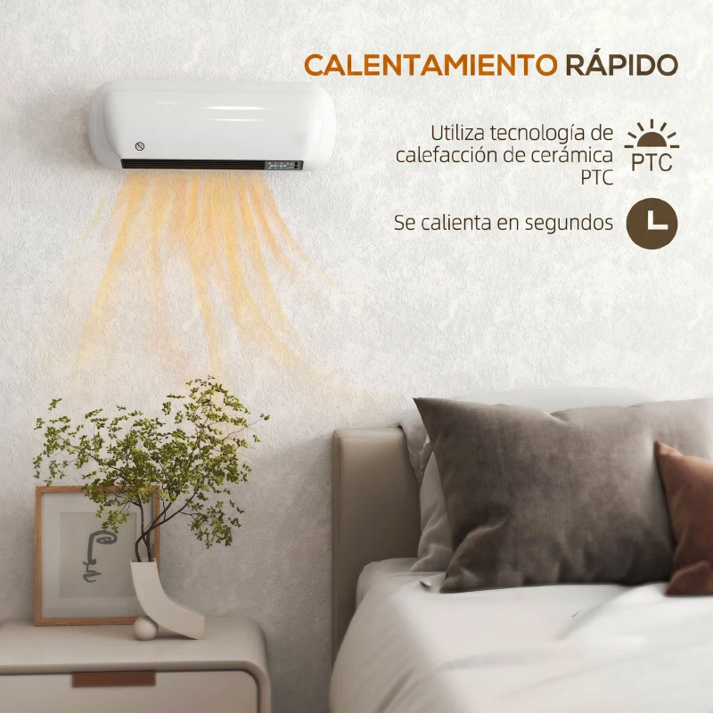 HOMCOM Calefactor Eléctrico de Pared 2000W con 3 Modos Pantalla LED Termostato Temporizador y Oscilación Blanco