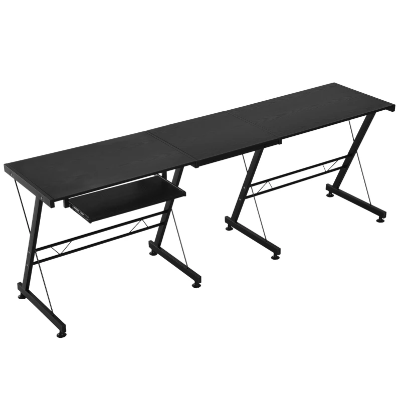HOMCOM Bureau d'angle Bureau Informatique Design Moderne métal MDF Imitation veinage Bois Noir