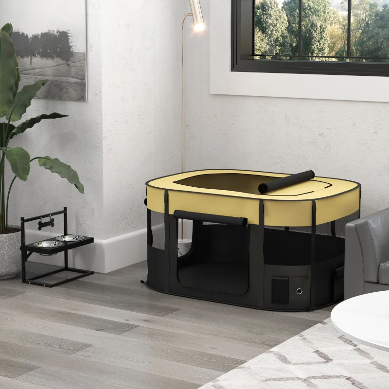 PawHut Parc pliable pour animaux de compagnie parc pour chiots en tissu Oxford avec fenêtres et portes sac de rangement jaune