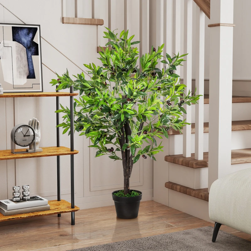 Outsunny Arbre Artificiel Olivier Plante Artificiel Hauteur 1,2 m Tronc Branches Lichen Feuilles Grand réalisme Pot Inclus