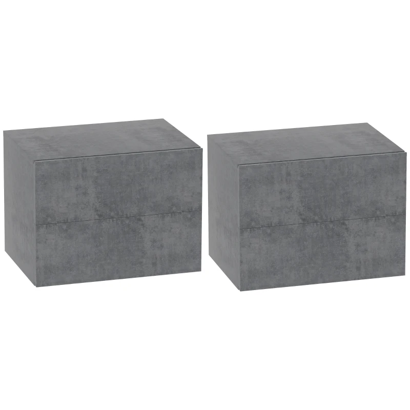 HOMCOM Set de 2 Noptiere Suspendate cu 2 Sertare Moderne și Economisitoare de Spațiu, 40x29x30 cm, Gri Beton(m-11)
