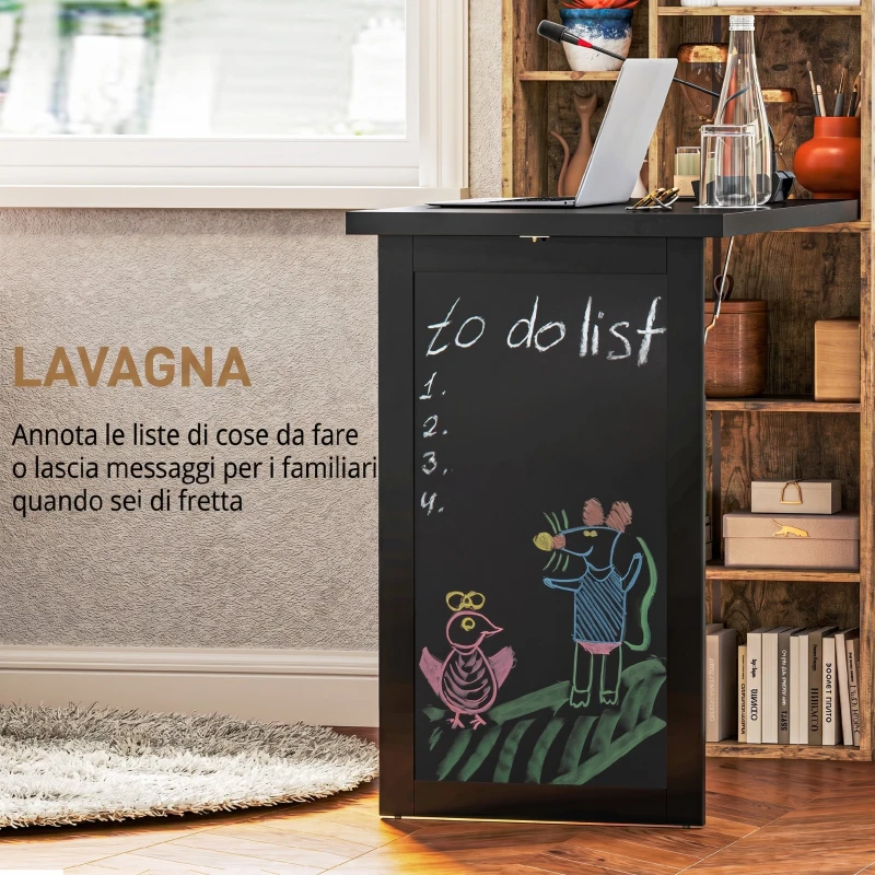 HOMCOM Scrivania Moderna Pieghevole con Libreria e Lavagna, in Legno e Metallo, 98x51x153 cm, Marrone Rustico