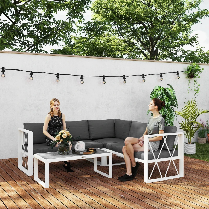 Outsunny Four-Piece L Shaped Garden Furniture Set with 5-Level Adjustable Lounger - Grey