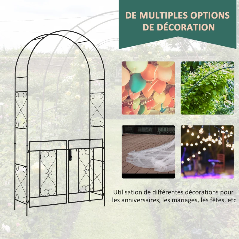 Outsunny Arche de Jardin avec portillon Arche à rosiers Style Fer forgé dim. 114L x 36l x 232H cm métal époxy Noir
