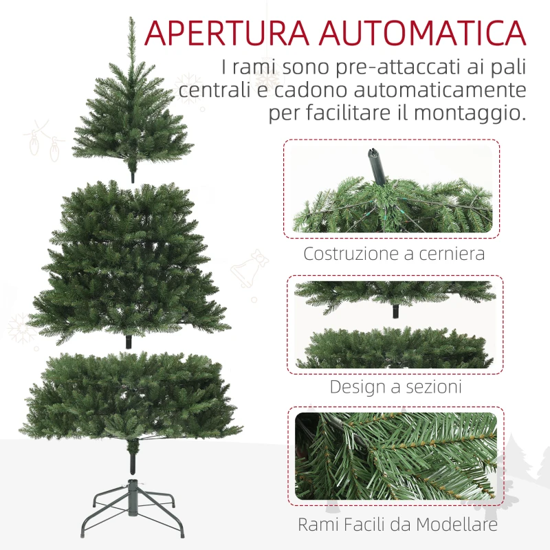 HOMCOM Albero di Natale Artificiale da 195 cm con 1838 Rami con Base in Acciaio per Interni, Verde