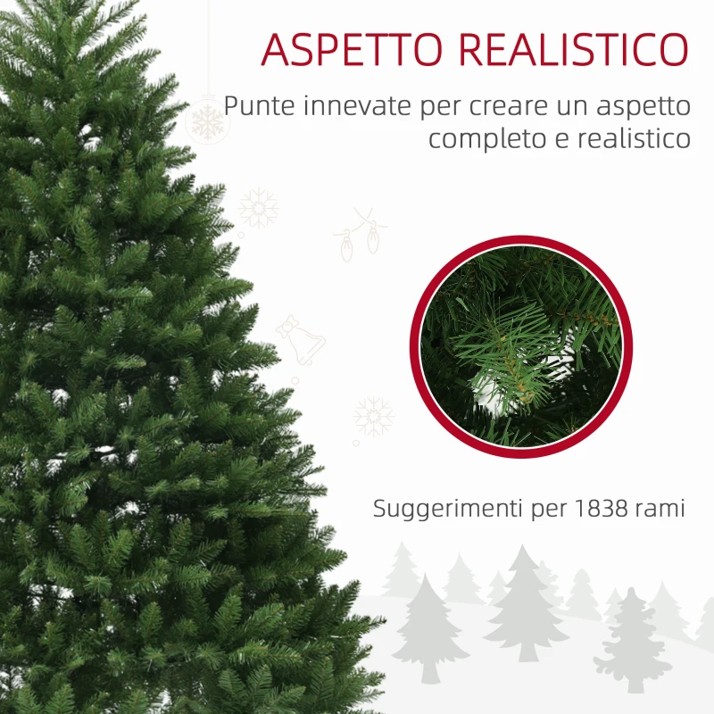 HOMCOM Albero di Natale Artificiale da 195 cm con 1838 Rami con Base in Acciaio per Interni, Verde