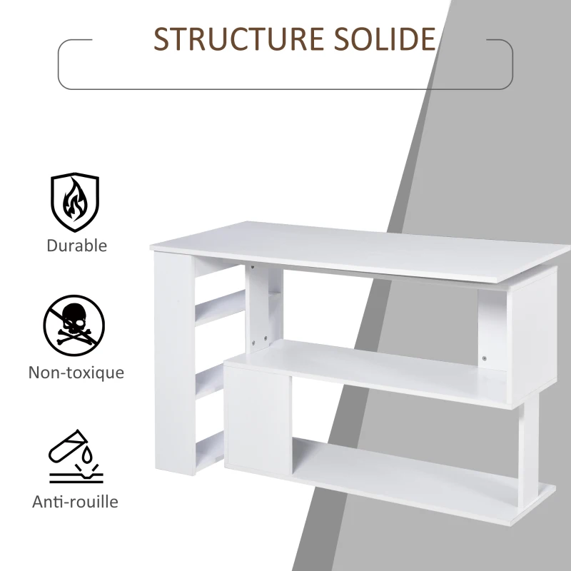 HOMCOM Bureau d'angle table de salle à manger avec rangement bureau informatique modulable bibliothèque intégrée + étagère 3 niveaux blanc