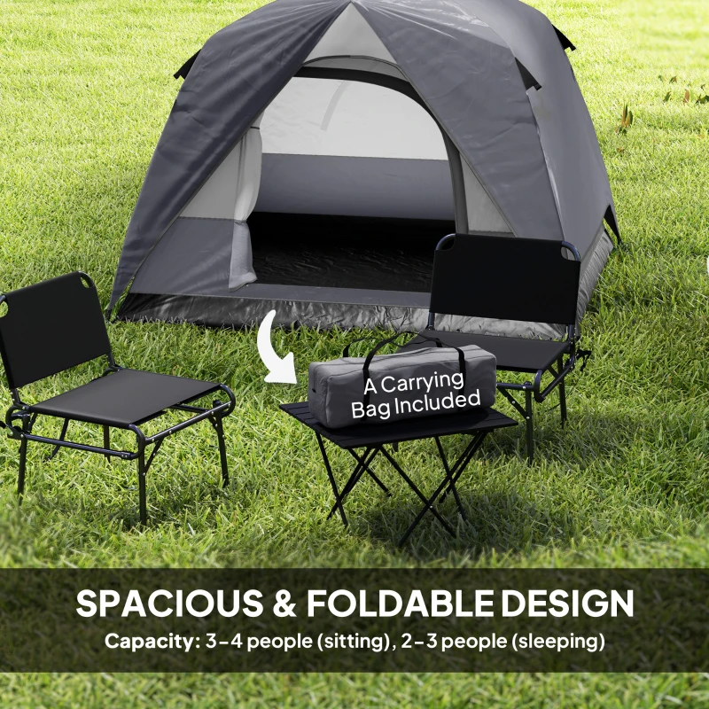 Outsunny Camping Tent, Easy Set Up 2-3 Man Tent with Sewn-in Groundsheet, 3000 mm Dome Tent w/ Mesh Windows, Dark Grey
