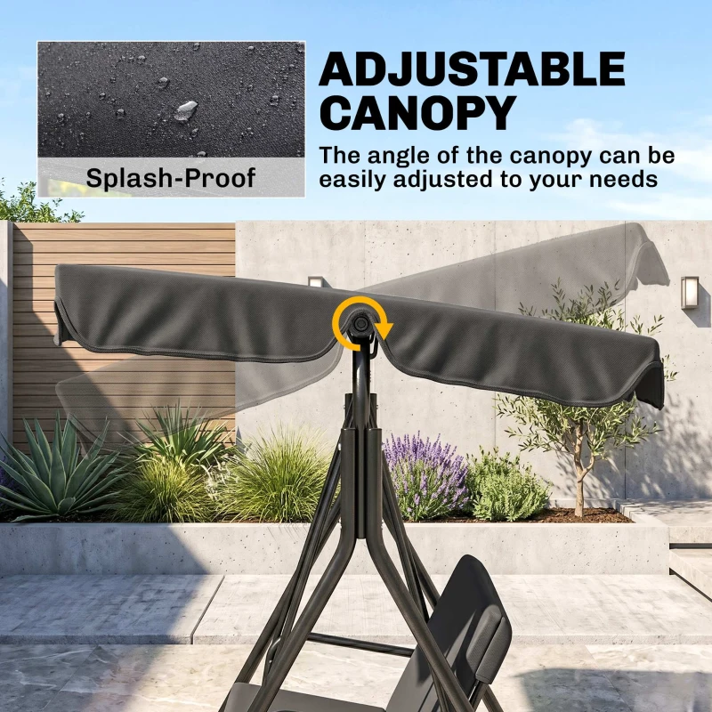 Outsunny Three-Seater Garden Swing Chair, with Adjustable Canopy - Black