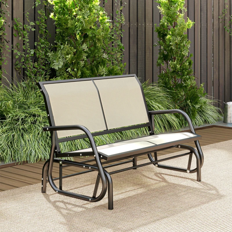 Outsunny Banc à Bascule de Jardin 2 Places Design Contemporain Grand Confort accoudoirs Assise et Dossier Ergonomique Acier textilène Beige