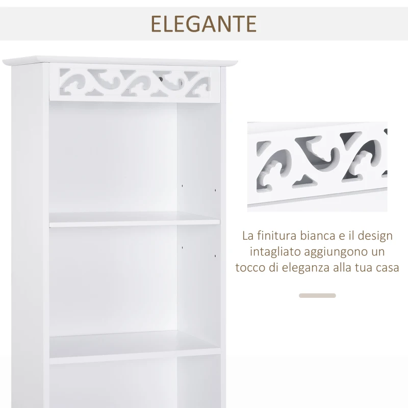 HOMCOM Mobiletto del Bagno a Torre 3 Ripiani Regolabili su 3 Livelli e 1 Ampio Armadietto Inferiore Manopole sull'Anta MDF Bianco 40x23x160cm