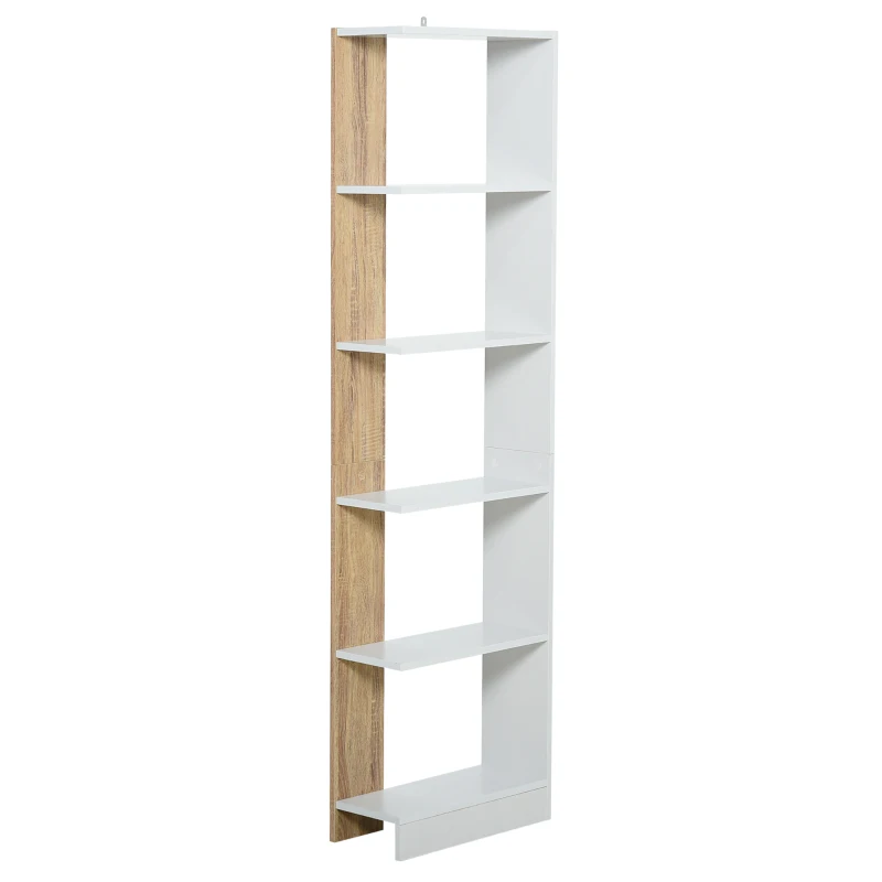 HOMCOM Bibliothèque Étagère de Rangement avec 5 Compartiments Ouverts Design Simple Moderne Blanc et Chêne
