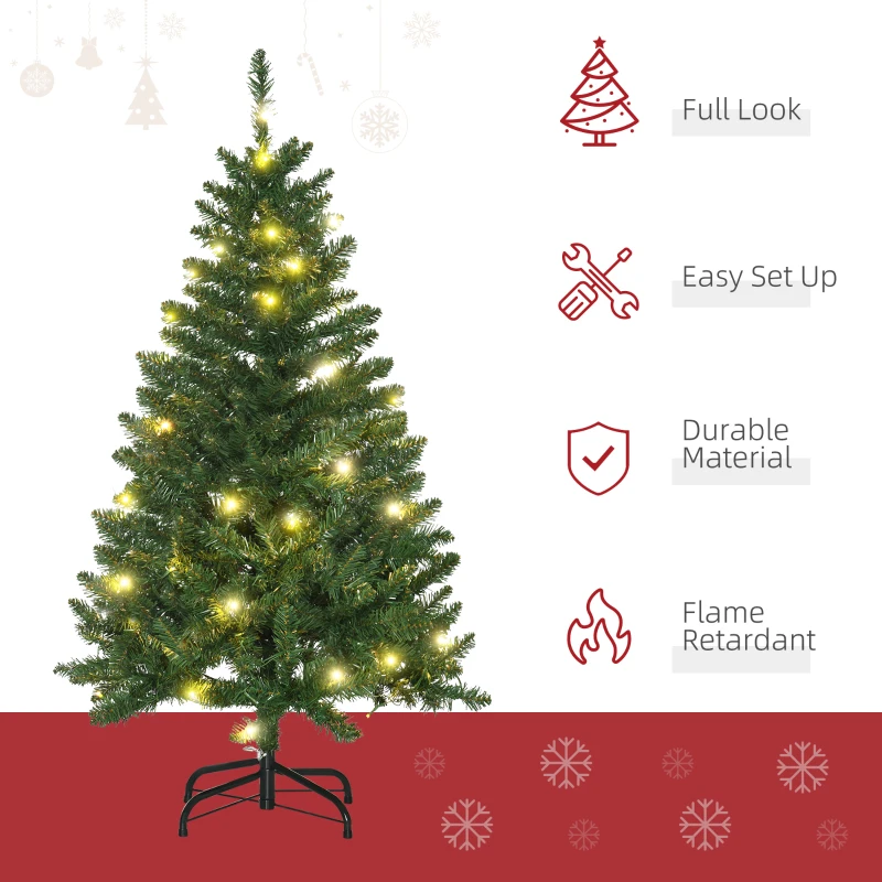 HOMCOM 4FT Christmas Tree Warm White LED Light Holiday Home Decoration, Green