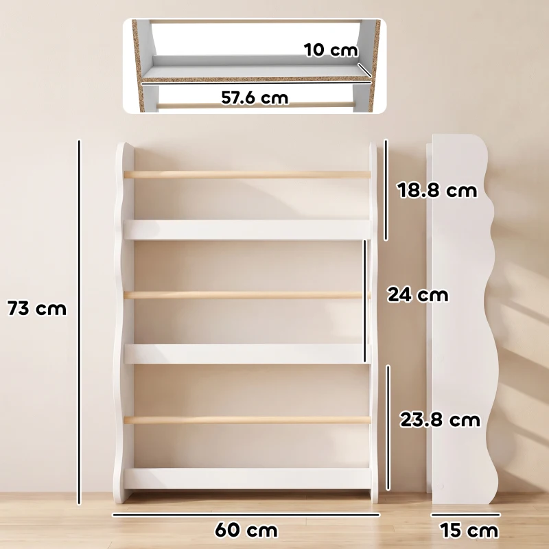 AIYAPLAY Bibliotecă Montessori pentru Copii 3-8 Ani, 3 Rafturi, 60x15x73 cm, pentru Cameră, Alb