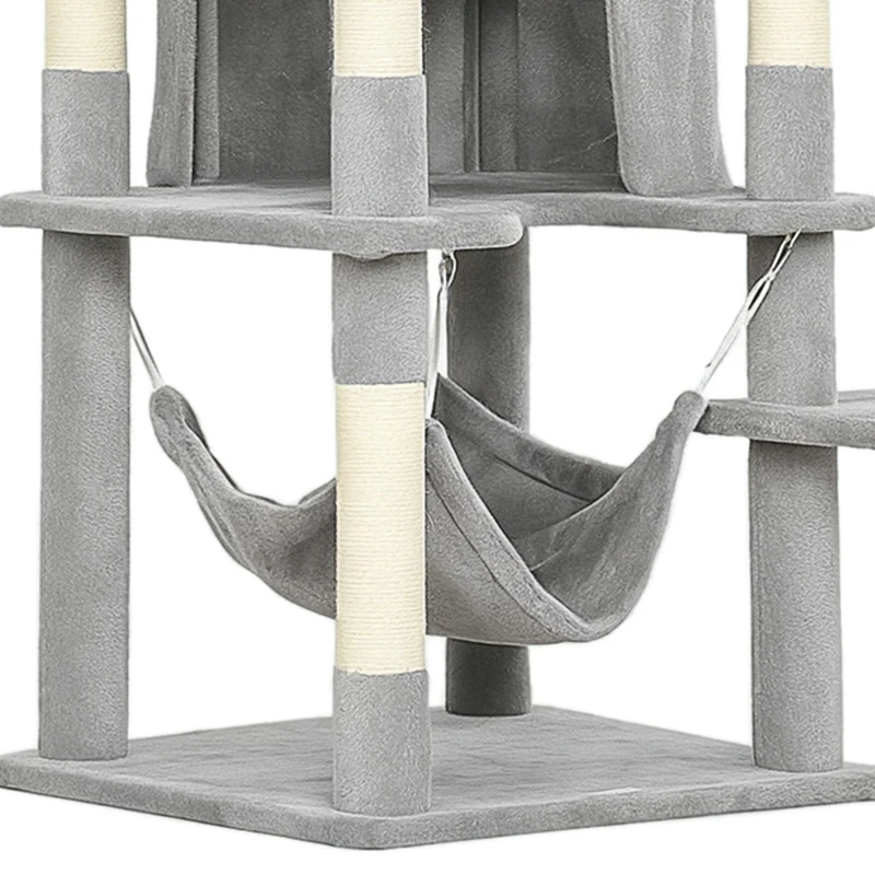 PawHut Arbre à chat tour de jeux pour chat 8 poteaux à griffer 4 plateformes 2 niches  échelle et 3 boules hauteur 192 cm gris