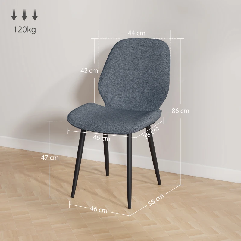 HOMCOM Set 2 Sedie da Pranzo con Schienale Ricurvo, in Tessuto Effetto Lino, Schiuma e Acciaio, 46x56x86 cm, Grigio e Nero