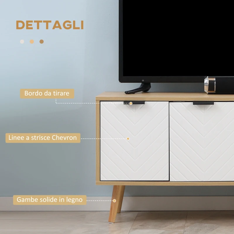 HOMCOM Mobile TV 46" max in Truciolato e Legno con 2 Ripiani Aperti e Armadietto, 110x39x48.8 cm