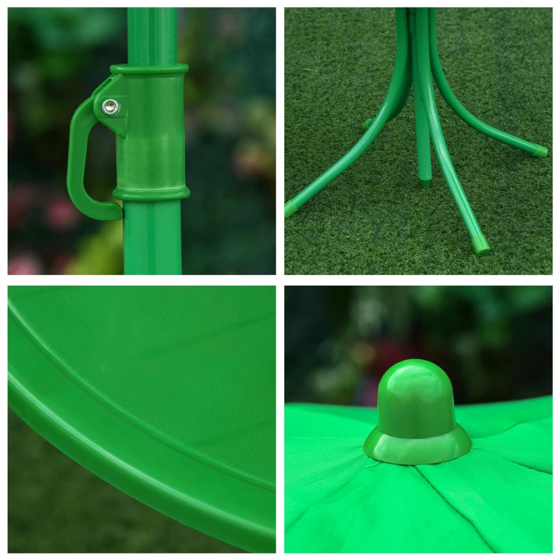 Outsunny Ensemble Salon de Jardin Enfant 4 pcs Design Grenouille - Table Ronde + 2 chaises Pliables + Parasol - métal époxy Oxford Vert