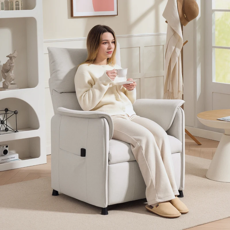 HOMCOM Poltrona Reclinabile Elettrica con Telecomando e Poggiapiedi, in Tessuto Effetto Velluto, 80x83x104 cm, Crema