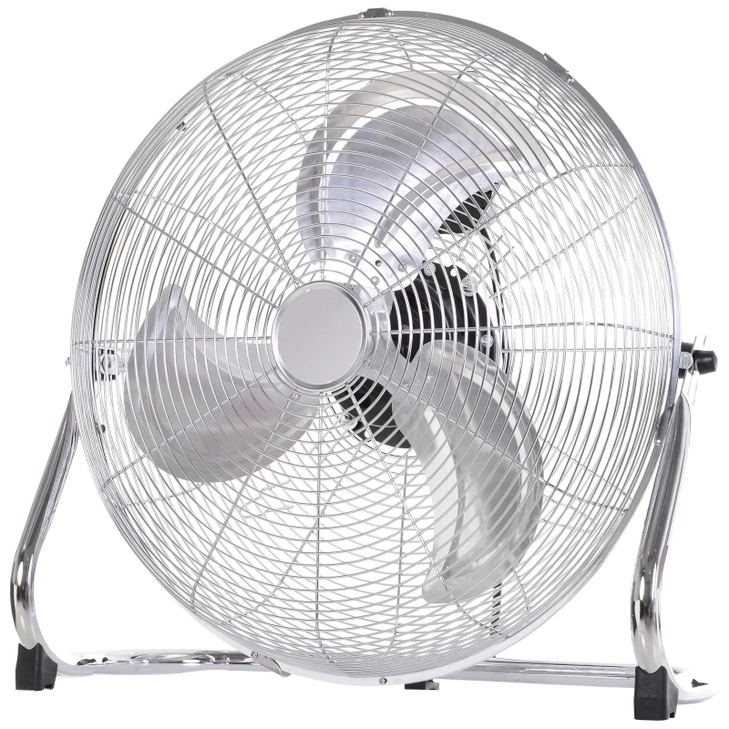HOMCOM 18" Chrome Metal Floor Fan with Tilting, High Velocity, 3 Speed, Portable Gym Fan for Home Office, Silver