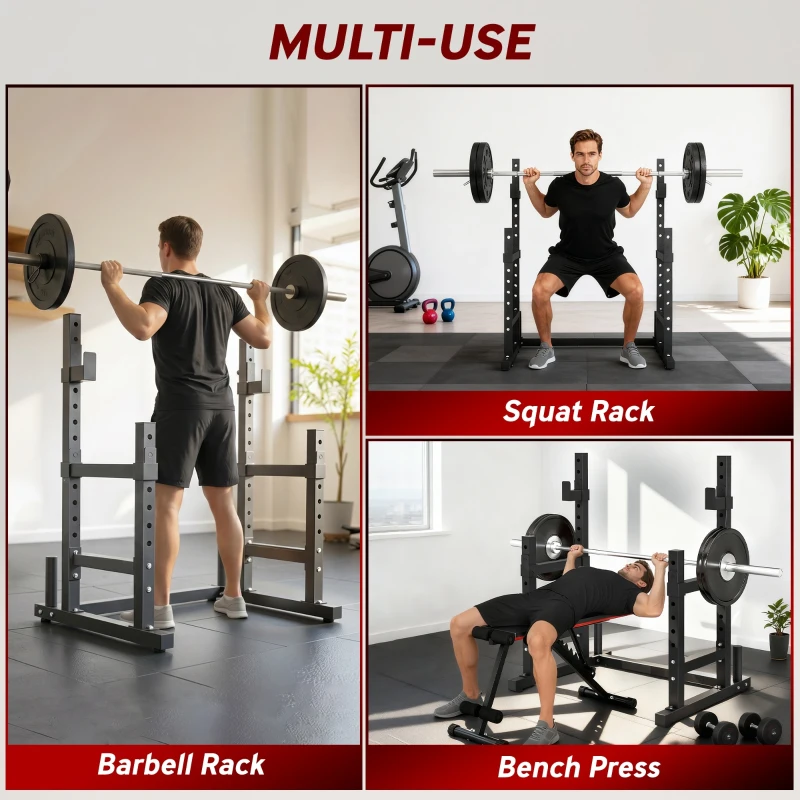 SPORTNOW Adjustable Squat Rack with Plate Holders, 300 kg Load