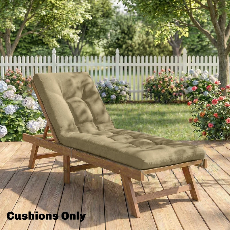 Outsunny Sun Lounger Cushion, Memory Foam Patio Chair Cushion with Ties, Outdoor Seat Pad Fits 190 x 60 cm Lounger, Sand