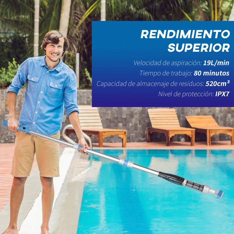 Outsunny Limpiafondos Eléctrico para Piscinas Spas con Poste Telescópico de 3 Secciones Ø6x162 cm Multicolor