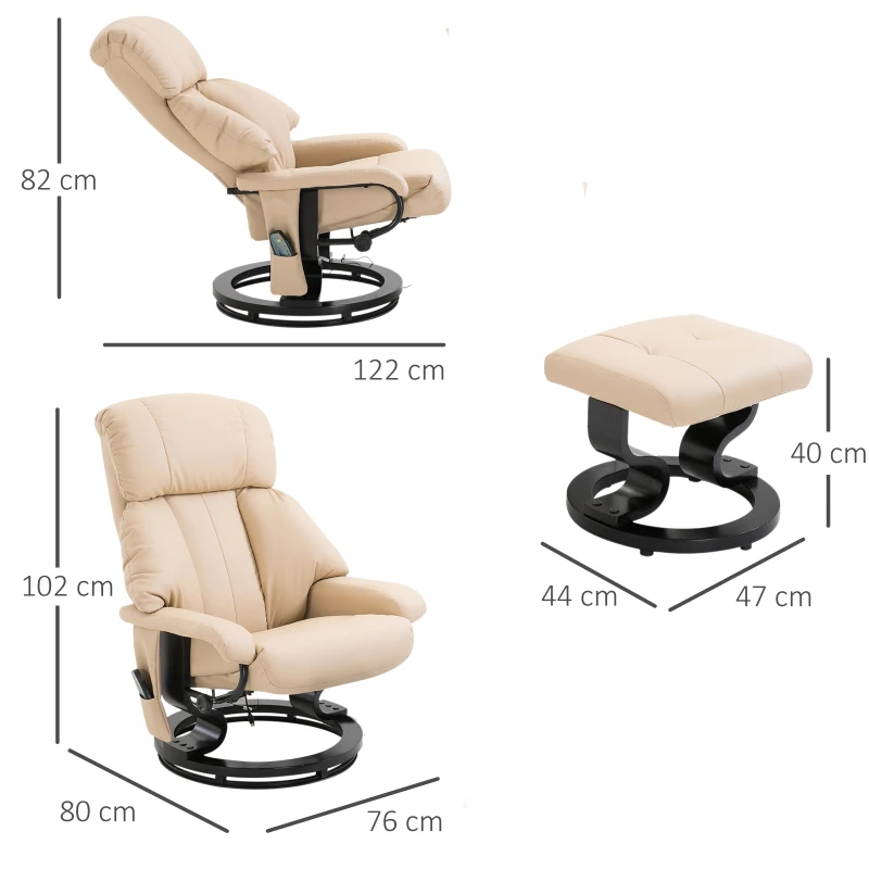 HOMCOM Luxury Fuax leather Chair Recliner Electric Massage Chair Sofa 10 Massager Heat with Foot Stool Cream White