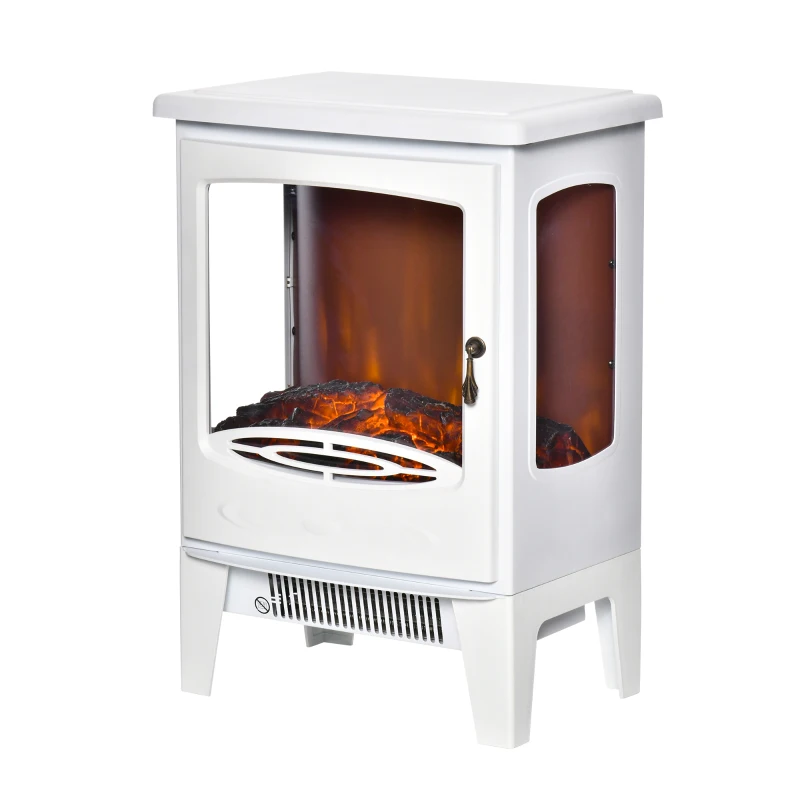 HOMCOM Chimenea Eléctrica 900W/1800W con Efecto de Llama Temperatura Ajustable y Protección Sobrecalentamiento Blanco