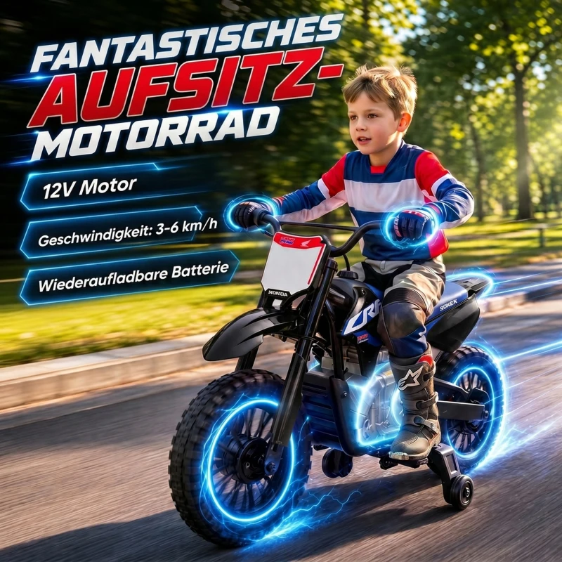 AIYAPLAY Elektrische kinder-motor HONDA CRF 450R 12V kinder-motocross met 35W motor lithium-accu achtervering 31 cm wielen