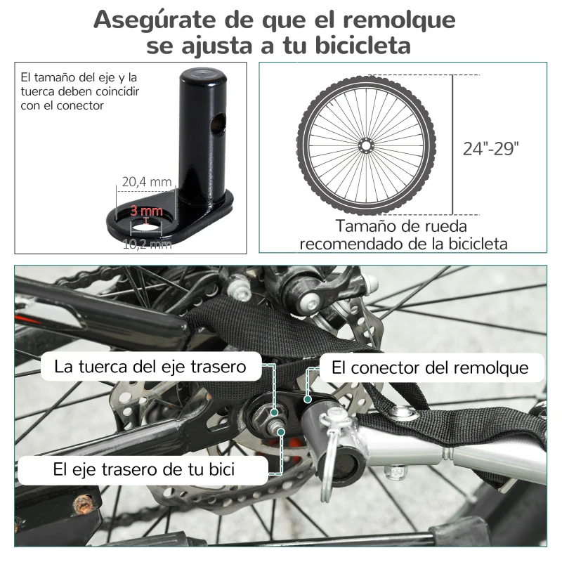 HOMCOM Remolque de Bicicleta para Niños de 2 Plazas con Amortiguadores y Barra 142x85x105 cm Blanco