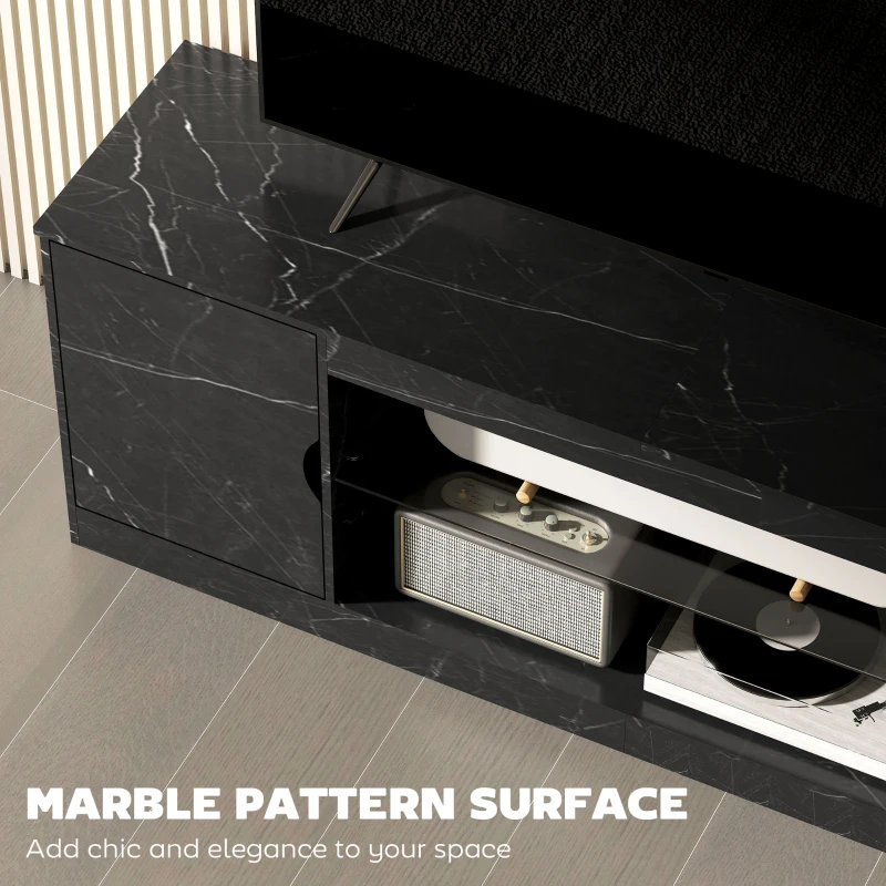 HOMCOM TV Stand Cabinet, Marble Effect TV Unit for up to 55" TVs with Glass Shelf and Storage Cabinet, Entertainment Unit for Living Room, Bedroom, Black