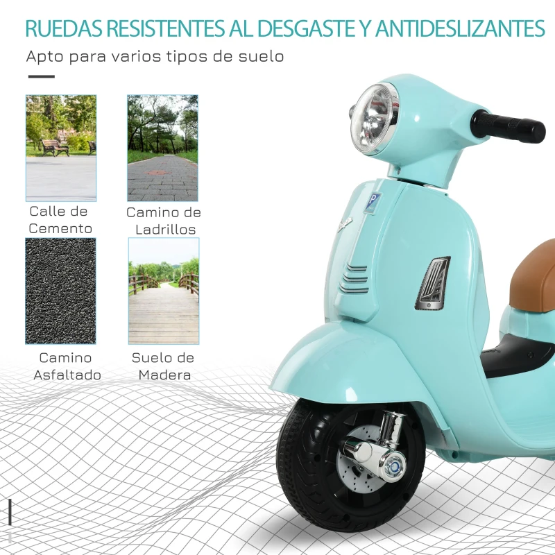 HOMCOM Motocicleta Infantil con Faro Bocina y 4 Ruedas Moto Eléctrica Vespa para Niños con Licencia 66,5x38x52 cm Verde
