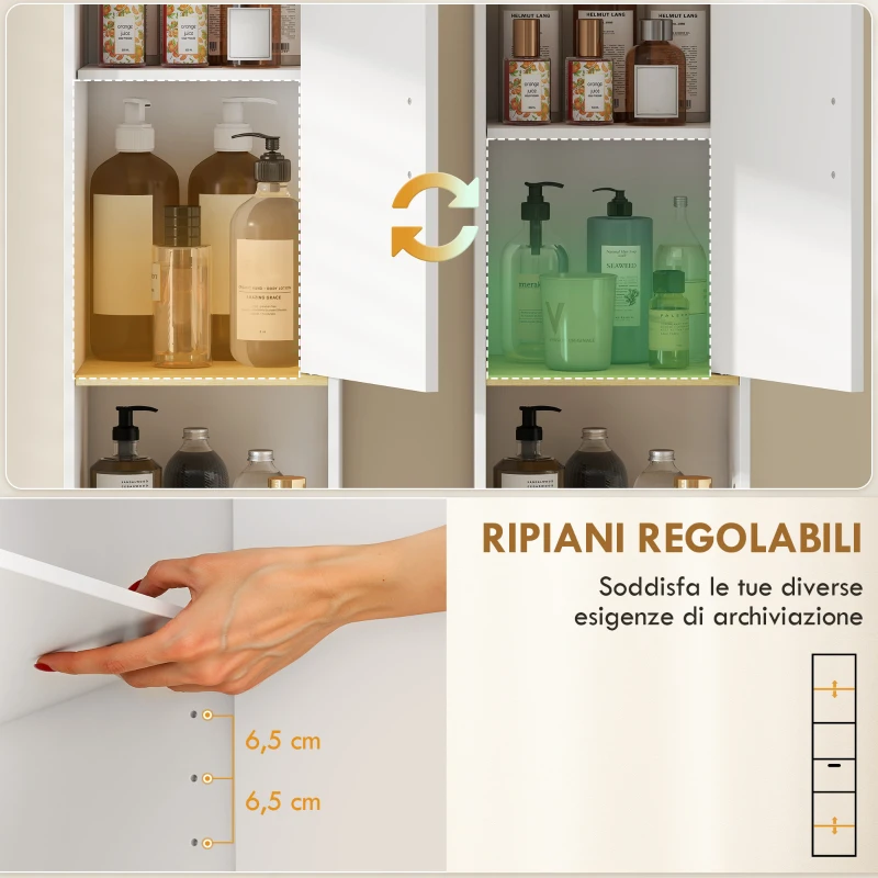 HOMCOM Armadietto 172 cm, Mobile Bagno con Cassetto e Ripiani Regolabili, Bianco