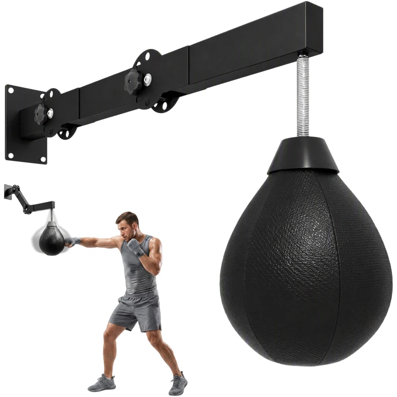 SPORTNOW Wall Mount Speed Bag, Height Adjustable Boxing Speed Bag with Manual Air Pump and Wrenches, Home Gym Workout Equipment