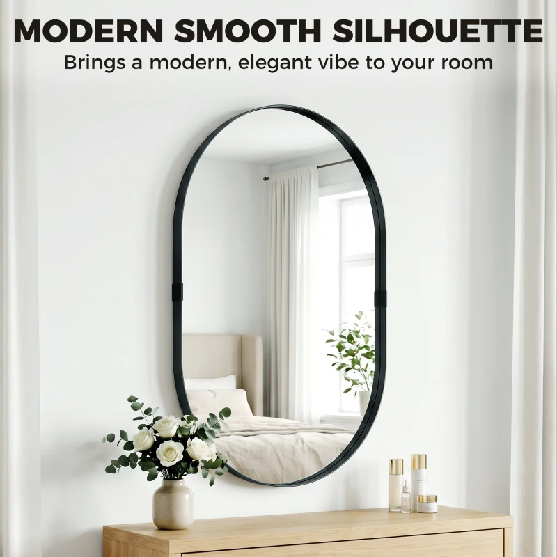 HOMCOM Wall Mirror, Bathroom Mirror with Elevated Aluminium Alloy Frame, 60 x 90 cm, Black
