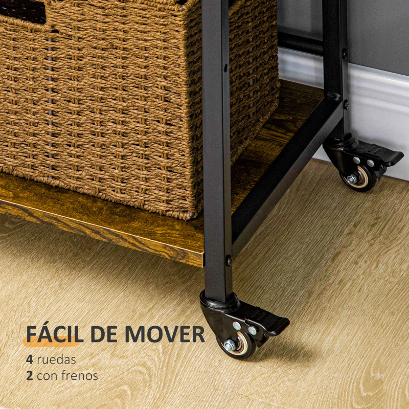 HOMCOM Carro de Almacenamiento con 3 Estantes Soporte de Impresora para Oficina Estudio 50x35x100,5 cm Marrón Rústico
