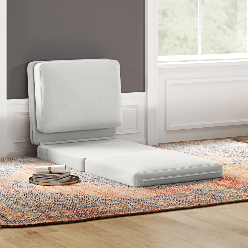 HOMCOM Faltbarer Bodensessel mit Kissen, wandelbares Polstersofa, Wohnzimmer, Gästezimmer, Büro, 75 x 268 x 18 cm, Cremeweiß