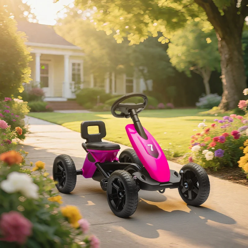 AIYAPLAY Pedal Go Kart for Kids 2-5 Years, with Silent EVA Wheels, Metal Frame, Pink