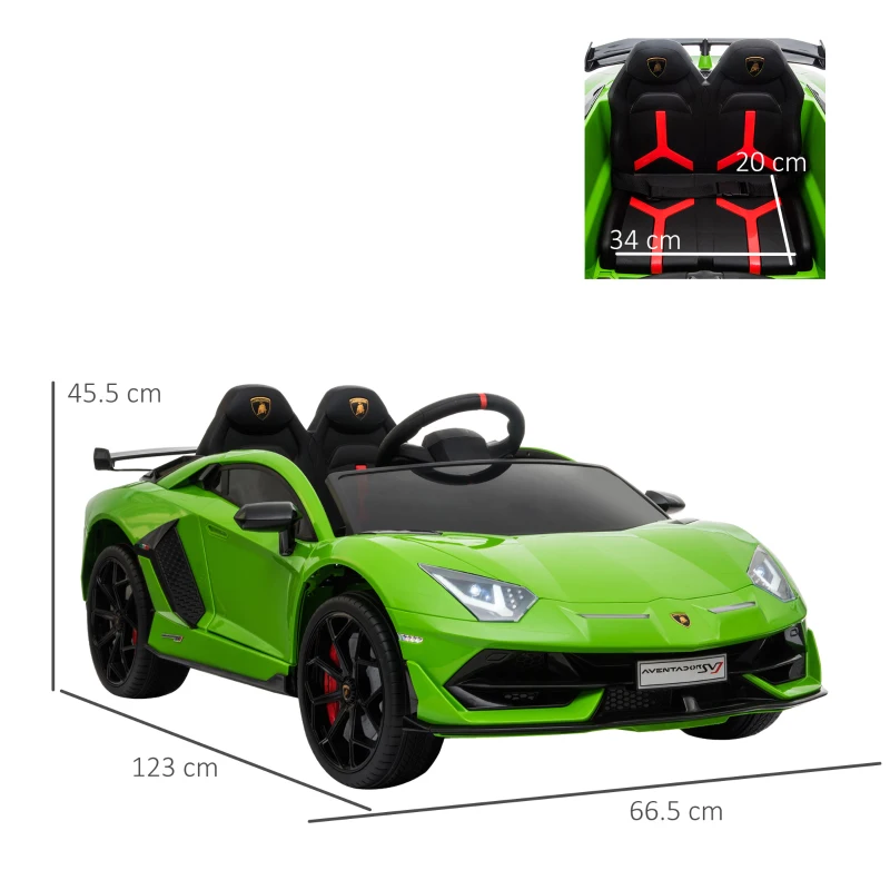HOMCOM Mașină Electrică pentru Copii cu Telecomandă, Licență Lamborghini Aventador, Vârsta 3-8 Ani, Verde