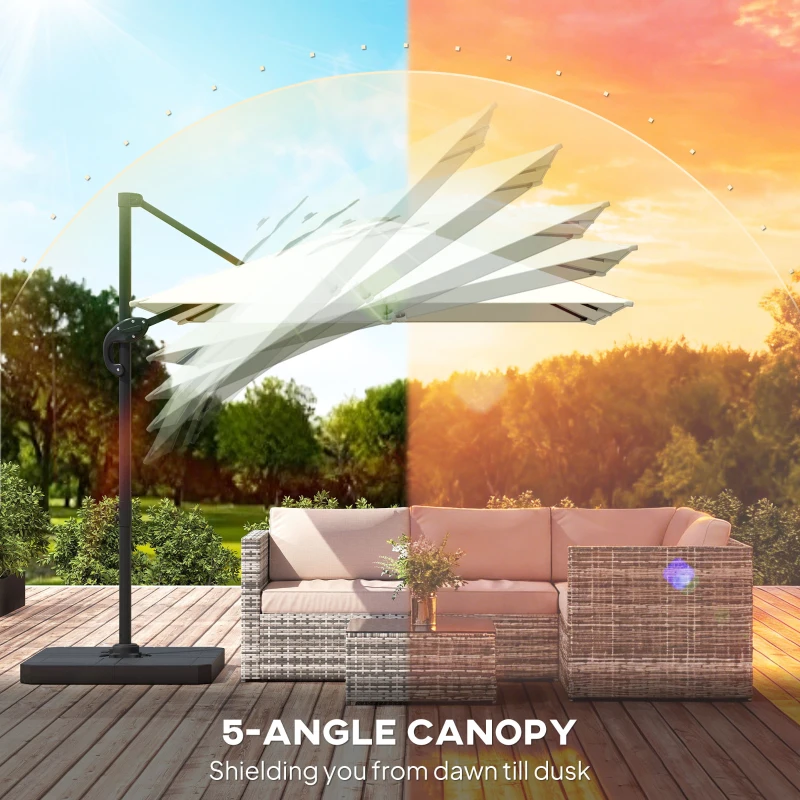Outsunny 2.4 x 2.4m Cantilever Parasol with Umbrella Weights, UPF50+ Offset Outdoor Umbrella w/ Easy Tilt Adjustment, Cream White