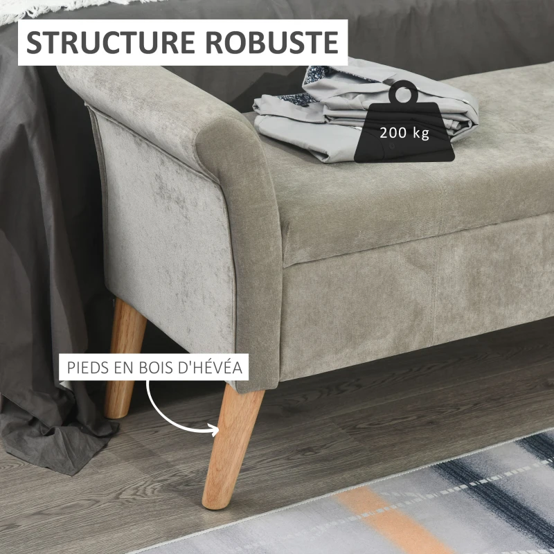 HOMCOM Banc Banquette Design Contemporain Accoudoirs Courbés Fonction de Rangement 2 en 1 136,5 x 45lx 62 cm Gris