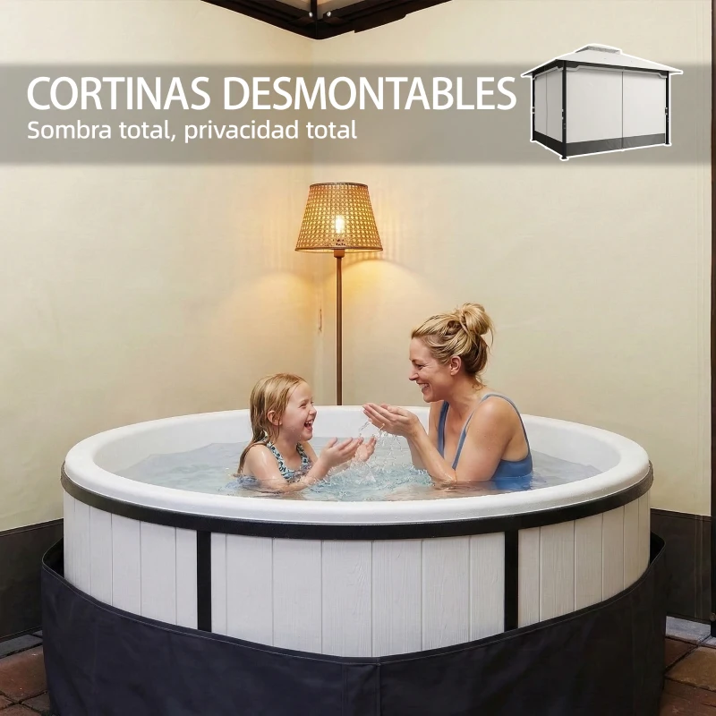 Outsunny Carpa para Jardín con Techo Doble Cenador con 4 Paredes y Mosquitera para Exterior Terraza 360x300x279 cm Gris Claro