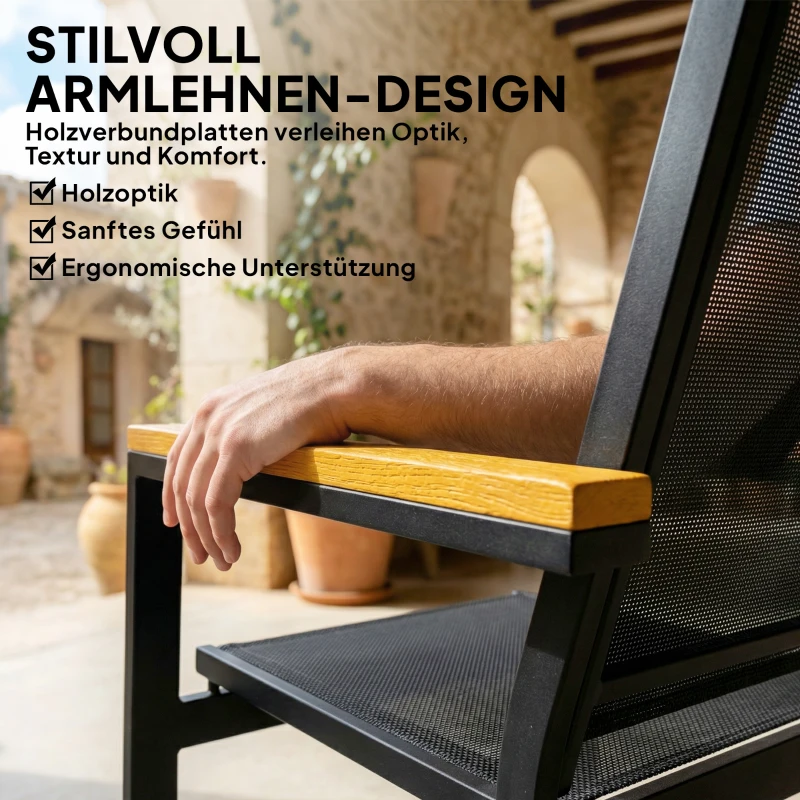 Outsunny Gartenmöbel Set Metall Sitzgruppe für 4 Personen Gartenlounge mit 2er Sofa Stuhl Beistelltisch 110x63,5x84 cm Schwarz