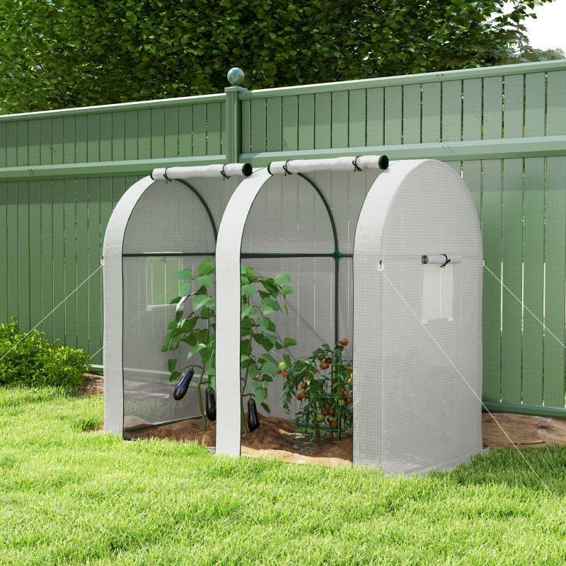 Outsunny Serre de jardin 1,8 m² serre à tomates 2 portes zippées déroulantes 4 fenêtres enroulables acier PE 135 g/m² blanc