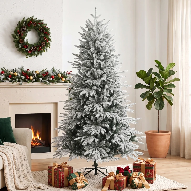 HOMCOM Árvore de Natal com neve artificial 180 cm com 1.920 pontas, sistema dobrável, artificial, de perfil cheio